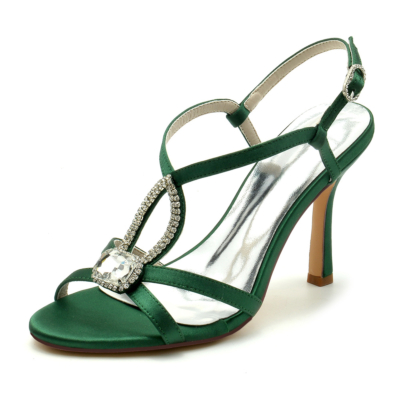 Sandalias punta abierta diamantes de imitación correa cruzada tacones destalonados fiesta verde