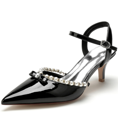 Black Pearl Bow Kitten Heels D'orsay Vestidos Zapatos Bombas para fiesta