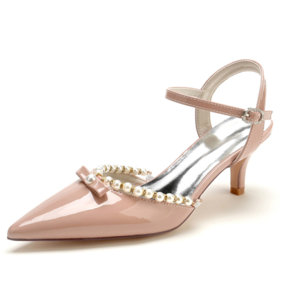 Pink Pearl Bow Kitten Heels D'orsay Vestidos Zapatos Bombas para fiesta