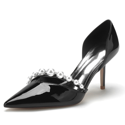 Black Pearl Cross Strap Slip On D'orsay Pumps Zapatos de vestir para salientes