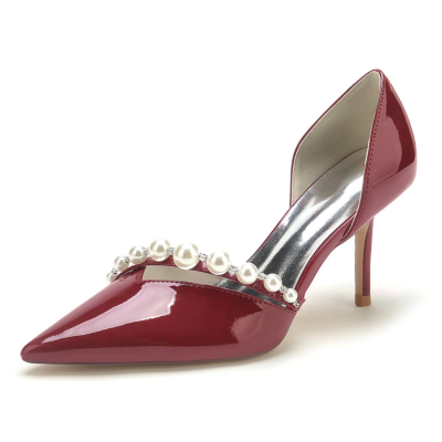Zapatos de vestir de tacón D'orsay con correa cruzada y perla burdeos para salientes
