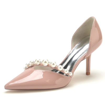 Pink Pearl Cross Strap Slip On D'orsay Pumps Zapatos de vestir para salientes