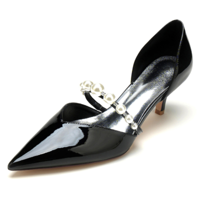 Black Pearl D'orsay Kitten Heels Slip On Vestidos Zapatos para baile