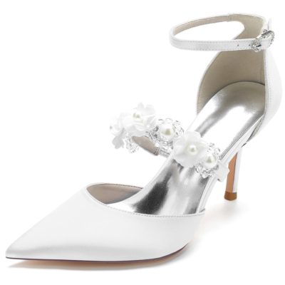 Zapatos de tacón de aguja con correa adornada con perlas D'orsay para bodas
