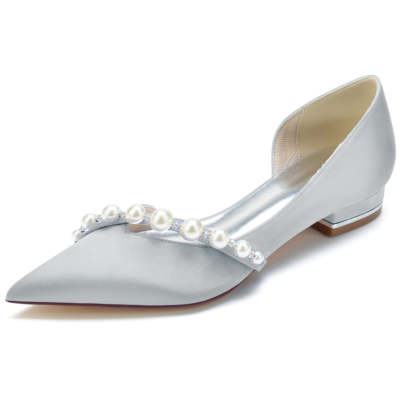Zapatos de tacón con punta cerrada para el trabajo con adornos de perlas grises Recorte D'orsay Flats