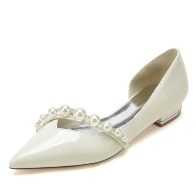Zapatos planos de boda D'orsay con correa de perlas Zapatos planos de novia con punta puntiaguda