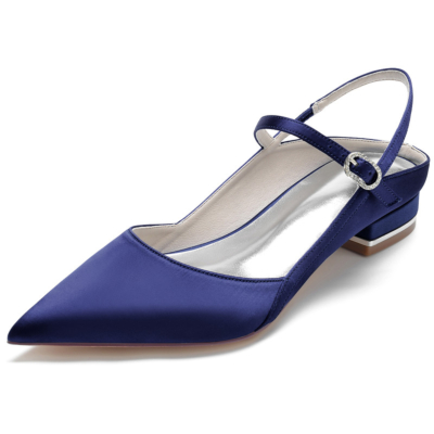 Zapatos planos sin espalda con hebilla en el tobillo y punta en punta azul marino