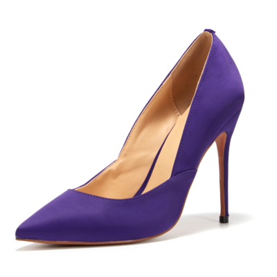 Púrpura V-Cut Stiletto Heels Pointy Toe Chic Zapatos de boda Bombas para mujeres