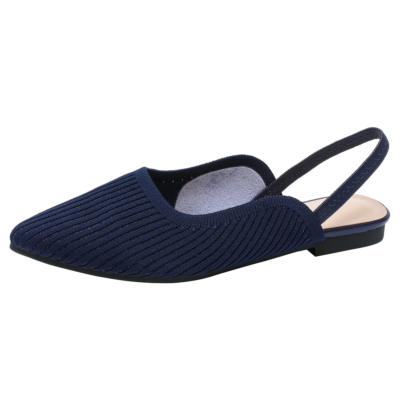 Azul marino Quilted Slingbacks Flats Backless zapatos planos con punta en punta