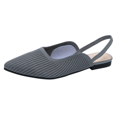 Gris Quilted Slingbacks Flats Backless zapatos planos con punta en punta