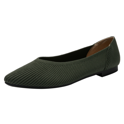 Zapatos planos acolchados en V de color verde oliva, zapatos planos cómodos para mujer