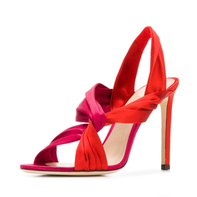 Sandalias rojas con punta abierta y tacones de aguja con correa cruzada Zapatos de vestir