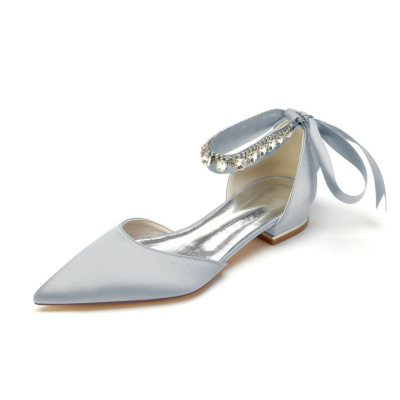 Zapatos planos de Satim D'orsay con correa en el tobillo y lazo en la espalda con diamantes de imitación grises