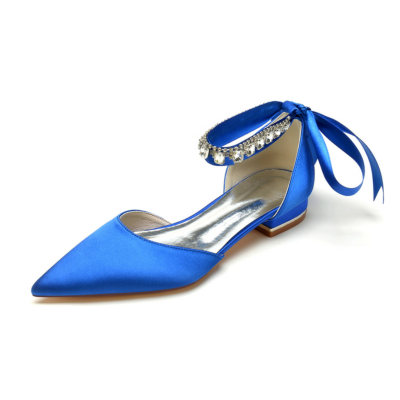 Zapatos planos de Satim D'orsay con correa en el tobillo y lazo en la espalda con diamantes de imitación azul real