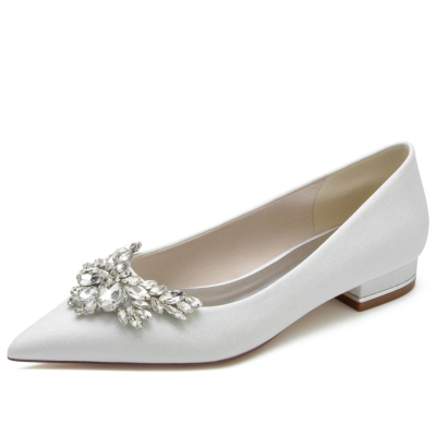Zapatos de boda planos con punta estrecha y mariposa de diamantes de imitación blancos