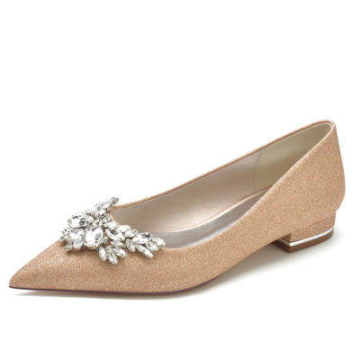 Zapatos planos de boda con punta estrecha y mariposa de diamantes de imitación Champange