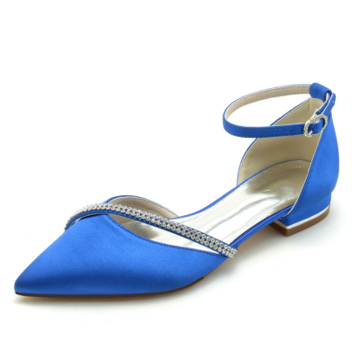 Zapatos planos con tira cruzada y purpurina de diamantes de imitación azul real
