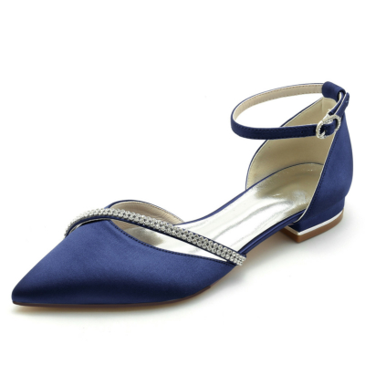 Zapatos planos con tira cruzada y purpurina de diamantes de imitación azul marino