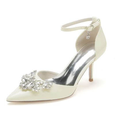Correa de tobillo adornada con diamantes de imitación beige Zapatos de vestir D'orsay Tacones para baile