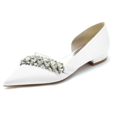 Zapatos planos de satén transparente adornados con diamantes de imitación blancos para boda