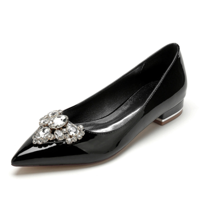 Zapatos planos cómodos con adornos de diamantes de imitación negros