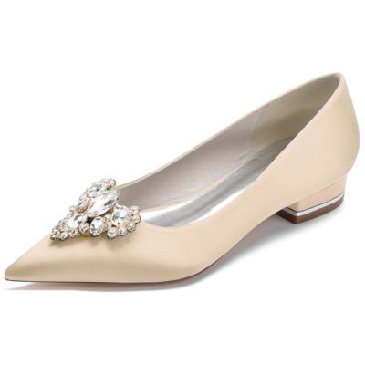 Zapatos planos de satén con adornos de diamantes de imitación color champán para danza