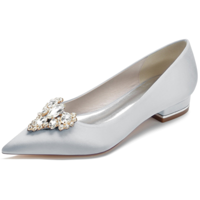 Zapatos planos de punta estrecha con adornos de diamantes de imitación grises para baile