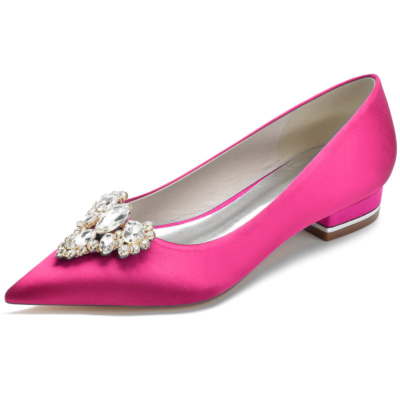 Zapatos planos de satén con adornos de diamantes de imitación magenta para baile