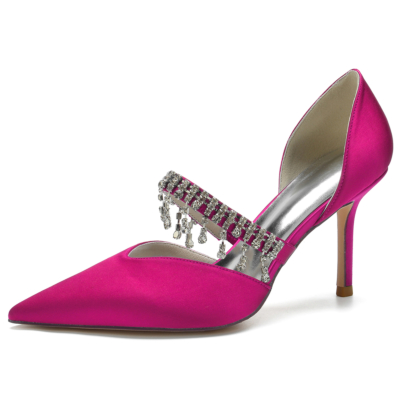 Tacón de aguja con flecos de diamantes de imitación rosa D'orsay Pumps Mary Jane Zapatos de boda