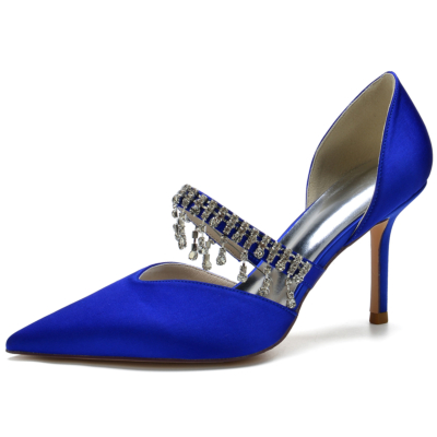 Zapatos de tacón de aguja con flecos de diamantes de imitación D'orsay Zapatos de boda Mary Jane