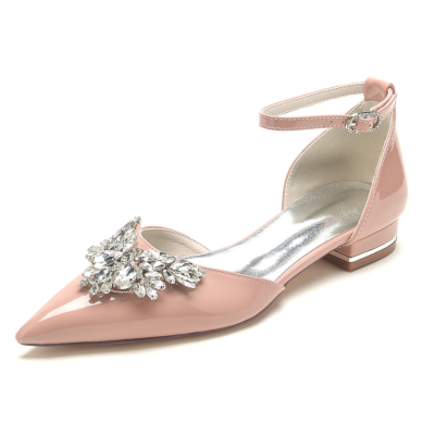 Pink Rhinestones D'orsay Flats Anke Strap Cómodos Vestidos Bombas Zapatos