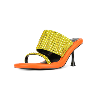 Sandalias chinelas con adornos de pedrería amarillas Sandalias con tiras de bloque de color