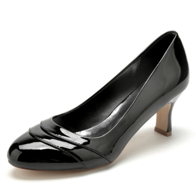 Zapatos de trabajo cómodos con punta redonda en negro y tacones bajos en bloque