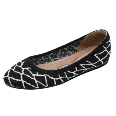 Zapatos planos con estampado de leopardo y punta redonda acolchados negros Zapatos planos cómodos para caminar de mujer