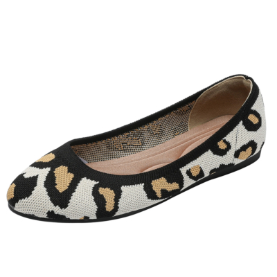 Zapatos planos con estampado de leopardo y punta redonda con estampado de leopardo beige Zapatos planos cómodos para caminar de mujer