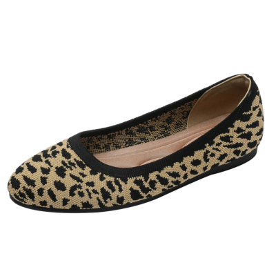 Zapatos planos con punta redonda y estampado de leopardo Cómodos zapatos planos para caminar para mujer