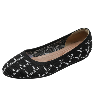 Zapatos planos con estampado de leopardo y punta redonda a rayas negras Zapatos planos cómodos para caminar de mujer