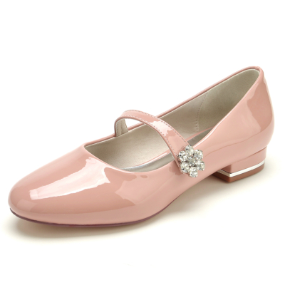 zapatos punta redonda mary jane ballet flats rhinestone flor hebilla zapatos rosa
