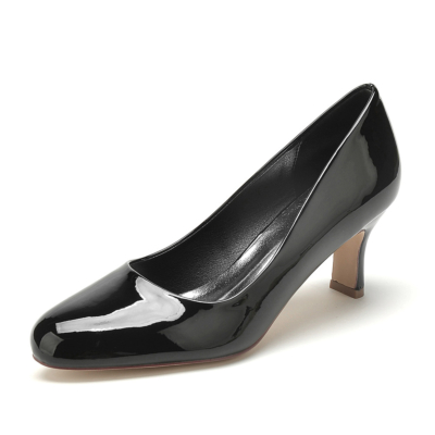 Zapatos de tacón bajo de bloque de zapatos de oficina sólidos con punta redonda negra para el trabajo