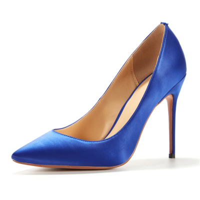 Royal Blue Bridal Satin Court Shoes 4 pulgadas Stilettos Slip-On Bombas de tacón alto