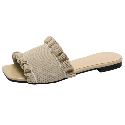 Sandalias planas con volantes beige Sandalias cómodas de verano para mujer