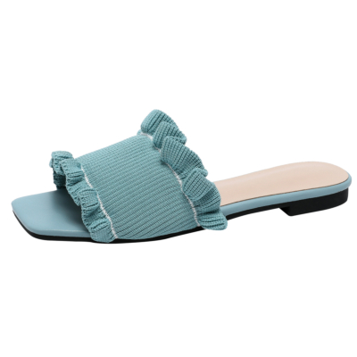 Sandalias planas con volantes azules Sandalias cómodas de verano para mujer