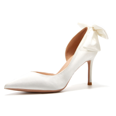 Zapatos de novia con lazo de satén blanco D'orsay tacones de aguja para boda