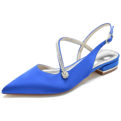 Zapatos Planos con Correas Cruzadas de Satén Azul Real y Detalle de Joyas perfectos para Danza