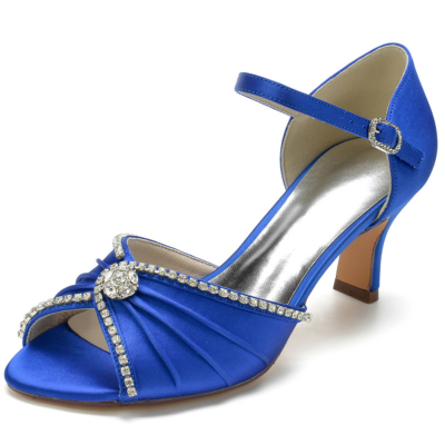 Sandalias de satén con tira al tobillo y tacón D'orsay de satén azul real