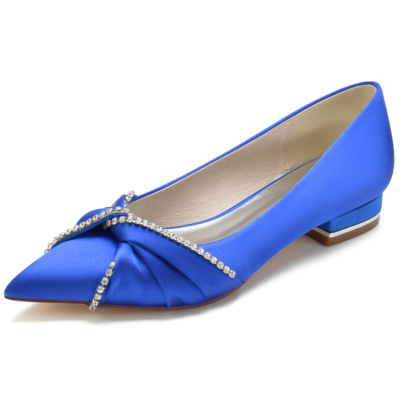 Royal Blue Satin Jeweled Knot Pumps Zapatos planos para fiesta