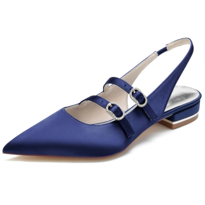 Zapatos planos con tira trasera estilo Mary Jane de satén azul marino