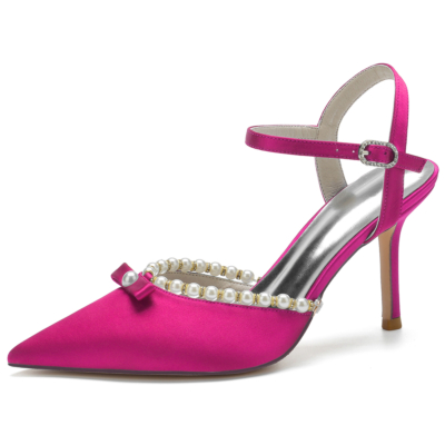 Zapatos de boda de perlas con tacón destalonado en punta de satén rosa