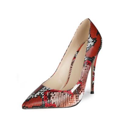 Zapatos de tacón de aguja con estampado de serpiente roja, zapatos de trabajo con tacones de 5 pulgadas y punta estrecha