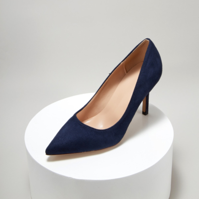 Zapatos de vestir para mujer con tacón de aguja y punta puntiaguda de gamuza azul marino Bombas